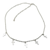 Gargantilha Choker Prata 925 Maciça Mini Cruz Com Extensor Cor Prateado