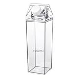 Garrafa Acrílica De Leite Suco Água Vitaminas Transparente Tampa Branca Antivazamento Para Geladeira E Mesa 1 Litro