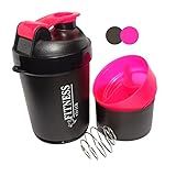 Garrafa Coqueteleira Shaker Com 2 Compartimentos E Mola Preto Rosa 