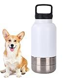 Garrafa De Água Portátil Para Cães-Garrafa De Água Térmica Para Cachorros - Copo De Bebida Para Cães Em Aço Inoxidável De 1520ml Com Tigela Desmontável Para Viagem Caminhada E Passeio Praia