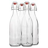 Garrafa De Vidro Flip Top 1 Litro 975 Ml Pacote Com 4 Garrafa De Preparação Com Tampa Para Bebidas óleo Vinagre Kombucha Cerveja água Refrigerante Kefir Tampa Hermética E Tampa à Prova De Vazamento Transparente