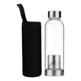 Garrafa Detox Vidro Cha Infusor Inox No Fundo Preto 550ml
