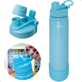 Garrafa Térmica 2 Em 1 800ml Tampa Dupla Com Canudo E Bico Alça Base Emborrachada Antiderrapante Bebida Quente E Fria Aço Inox Cor Azul Claro Irsina