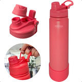 Garrafa Térmica 2 Em 1 800ml Tampa Dupla Com Canudo E Bico Alça Base Emborrachada Antiderrapante Bebida Quente E Fria Aço Inox Cor Vermelho Irsina