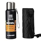 Garrafa Térmica Aço Inoxidável Portátil Copo Com Bolsa 1000ML 1500ML 1000ML Preto