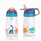Garrafa Termica Infantil De Aço Inoxidável 316 Com Canudo Silicone 350ml Dinossauros 