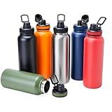 Garrafa Térmica Inox 1 Litro Squeeze Estampa Com Trava Para Academia Camping Treino Corrida Caminhada Café Água Suco Portátil Cantil -Branco-