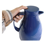 Garrafa Térmica Luxo Com Gatilho Bule 1 Lt Café Azul
