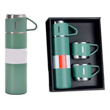 Garrafa Térmica Vacum 500ml Com Kit 3 Xícara Café Xtuned Cor Verde claro