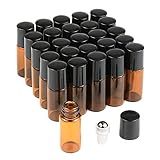 Garrafas De Rolo De Vidro Essenciais Wresty 25 Peças- Mini Frascos Recarregáveis De Aromaterapia Vazia- Perfume Líquido- âmbar- Rolo De Vidro- Frascos- Frascos De Esferas De Metal- 3ml