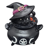Gato Da Bruxa Caldeirão Pentagrama Resina Decorativo Chapeu