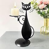 Gato Suporte Vela Preto Para Velas Pilar Led Velas Sem Chama Ferro Country Vintage Castiçais Decorativos Para Mesa Jantar Presente Boas Vindas