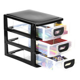 Gaveteiro Organizador De Mesa 3 Gavetas Preto Transparentes