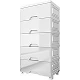 Gaveteiro Organizador Multiuso Plástico Caixa Organizadora Com 5 Gavetas Colorido Com Rodinhas Para Cozinha Quarto Banheiro Escritório Armários Branco