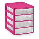 Gaveteiro Organizador Pequeno Plástico C 4 Gavetas Nitron Cor Rosa Baby