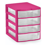 Gaveteiro Organizador Plástico De Mesa Modular Com 4 Gaveta Cor Rosa chiclete