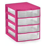 Gaveteiro Organizador Plástico De Mesa Modular Com 4 Gaveta Cor Rosa chiclete