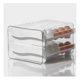 Gaveteiro Para Ovos Duplo Organizador Geladeira Acrílico Cor Branco Incolor