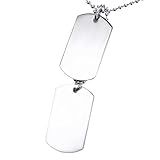 Gazechimp Prata Dog Tag Mens Aço Inoxidável Pingente Bola Talão Colar De Corrente