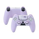 GeekShare Cute Bear PS5 Controller Skin Set Capa Protetora De Silicone Antiderrapante Capa Para Playstation 5 Controle Sem Fio Com 2 Tampas De Punho De Polegar E 1 Adesivo Roxo 
