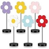 Geetery 6 Peças De Centro De Mesa De Flores Primavera Verão Placa De Madeira Vintage Flores Retrô Decoração De Mesa Flores Multicoloridas Bloco Floral Placas De Mesa Para Casa Prateleira De Mesa Festa