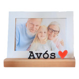 Geguton Porta Retrato Avós Vovô Vovó S2 10x15cm Branco Aço Madeira