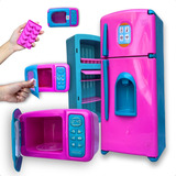 Geladeira De Brinquedo Infantil Grande Microondas Cozinha