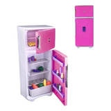 Geladeira Duplex Cozinha Brinquedo Infantil Grande Rosa 65cm