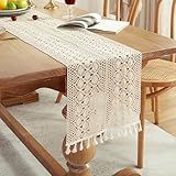 Gemseek Caminho De Mesa De Crochê Boho De 122 Cm Vintage Boêmio Rústico Macramê Para Cozinha Jantar Mesa De Café Cômoda Decoração De Casa