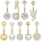 Gemtastic Lindos Anéis De Umbigo De Aço Cirúrgico Com Pingente De Umbigo Para Mulheres Piercings De Umbigo Com Elementos De Borboleta E Coração Aço Inoxidável Zircônia Cúbica