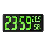 Generic Grande Relógio De Parede Digital Com Exibição De Temperatura E Umidade Relógio Eletrônico De Grandes Números Para Sala De Aula Ginásio NightStand Verde