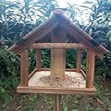 Genérico - Comedouro Para Pássaros Em Madeira De Demolição Com Dosador Automático- 37x32x44 Cm- Acompanha Haste De Sustentação