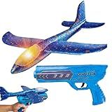Genérico Avião Planador Com Led Estrutura Em Isopor Flexível Brinquedo Aeromodelo Voa De Verdade Com Lançador Azul