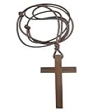 Genérico Colar Cordão Crucifixo De Madeira Artesanal 4-0 X 6-5 Cm -Ipê- - Unissex - Adultos