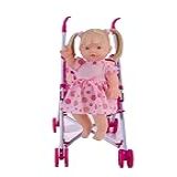 Genérico Kit Bebê Boneca Linda Elisi Loira Carrinho De Bebê Rosa