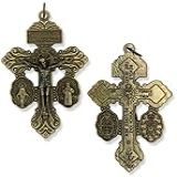Gifts Catholic Inc Lote De 5 Crucifixo De Indulgência De Perdão De 3 Vias Com Medalha Milagrosa E Medalha De São Bento 2 1 8 
