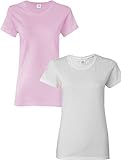 Gildan Camiseta Feminina De Algodão Pesado 150 G Missy Fit G500L Rosa Claro Branco XX Large