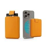 GINKOUHA Carteira Magnética 5 Cartões Couro Legítimo Forte Suporte Para Cartão Magnético Com Bloqueio De RFID Compatível Com IPhone 16 15 14 13 12 Series Laranja Laranja Minimalista