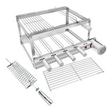 Gira Grill Churrasqueira Inox 5 Espetos 3 Grelhas Brinde