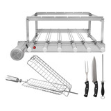 Gira Grill Giratória 6 Espetos Inox Grelha Jg Churrasco