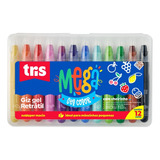 Giz Cera Retrátil Mega Gel Color Com Cheirinho 12 Cores Tris