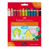 Giz De Cera Corpo De Madeira Ecogiz 12 Cores Faber Castell