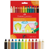 Giz De Cera Corpo De Madeira Ecogiz 12 Cores Faber Castell