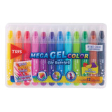 Giz De Cera Retrátil Mega Gel Color 12 Cores Cheirinho Tris