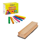 Giz De Lousa Colorido P quadro Negro 50 Unidades Apagador