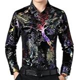 GK O Camisas Masculinas De Veludo Casual Manga Longa Blusa Floral Plissado Tops Formais Negócios Roxa G