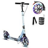 GLDDFDG Commuter Scooter Adulto Capacidade De 136 Kg- Scooters Big Wheels- Scooter Esportiva Dobrável Para Crianças A Partir De 10 Anos- 4 Níveis Ajustáveis- Rolamento ABEC 9- 6-8 Kg- Azul