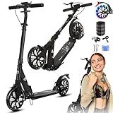 GLDDFDG Scooter Adulto Capacidade 136 Kg Rodas Grandes Dobrável Altura Ajustável Freio A Disco E Pé Preto