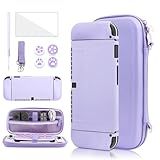 GLDRAM Estojo De Transporte Para Nintendo Switch OLED Kit De Acessórios 9 Em 1 Fofo Com Estojo De Viagem Capa De TPU Macia Protetor De Tela De Vidro Tampas De Aperto De Polegar Pulseira Alça De Ombro Para Meninas Roxo
