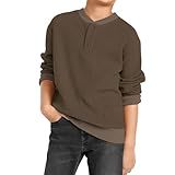 GLIGLITTR Blusa De Moletom Infantil Para Bebês- Meninos- Malha Waffle- Gola Abotoada- Manga Comprida- Roupas Infantis Para Outono E Inverno- Marrom Claro - A- 6-7 Anos